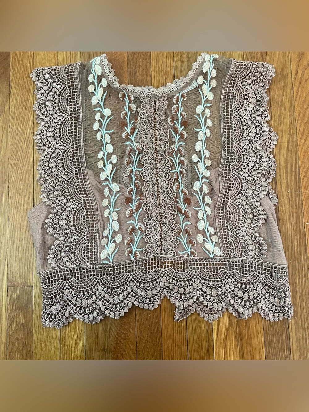 Free People Lace Crop Top with Mint Embroidery